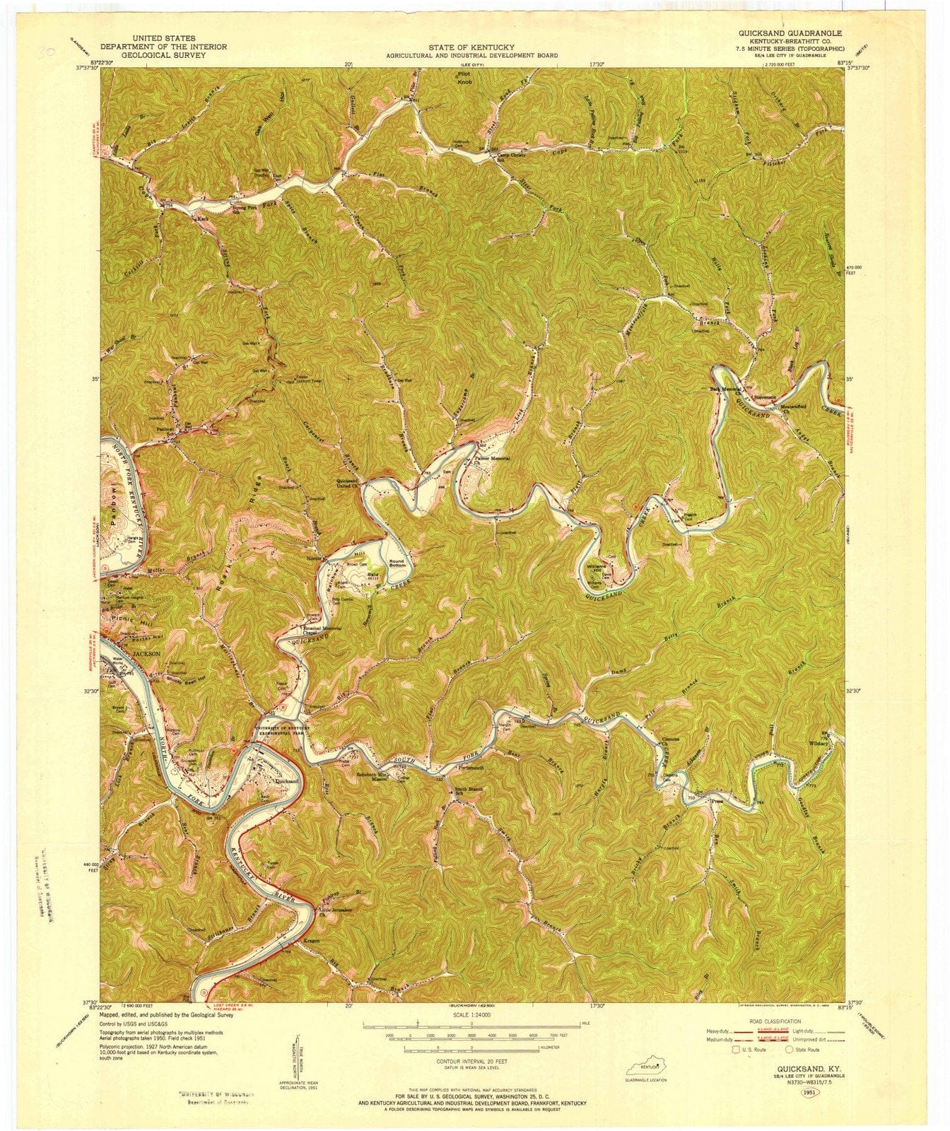 1951 Quicksand, KY - Kentucky - USGS Topographic Map - Historic Pictoric