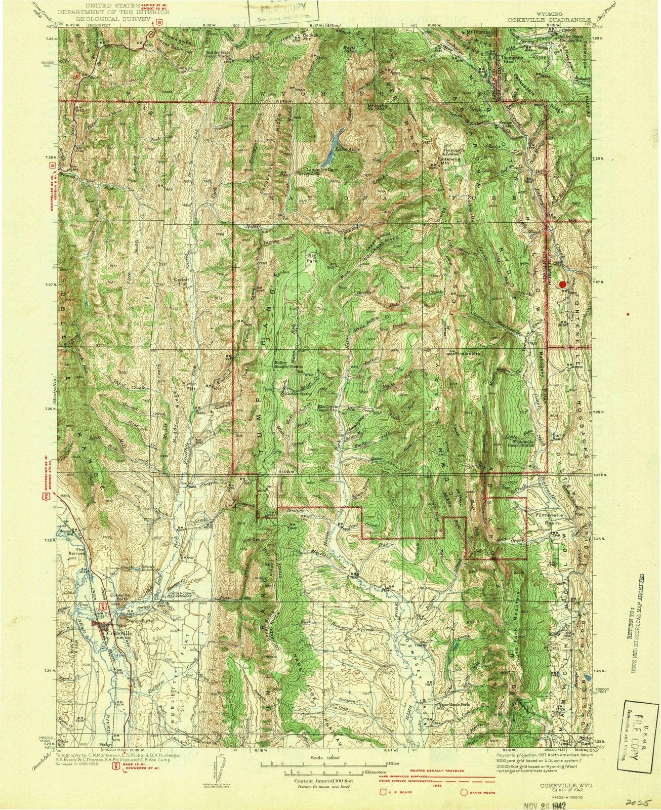 1942 Cokeville, WY Wyoming USGS Topographic Map Historic Pictoric