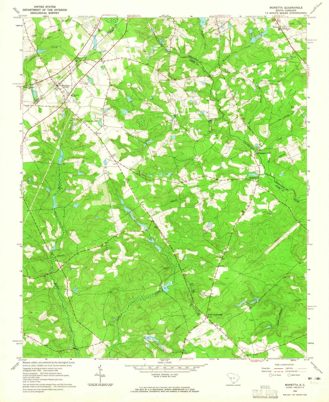 1964 SC South Carolina USGS Topographic Map Historic