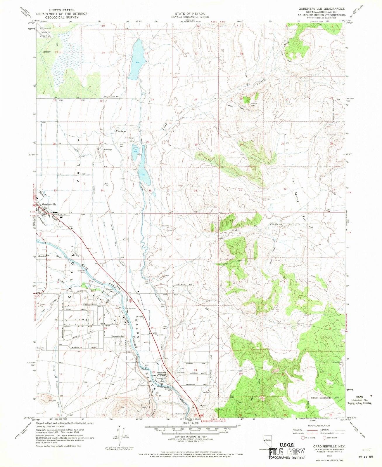 1969 Gardnerville NV Nevada USGS Topographic Map Historic Pictoric   5068677 