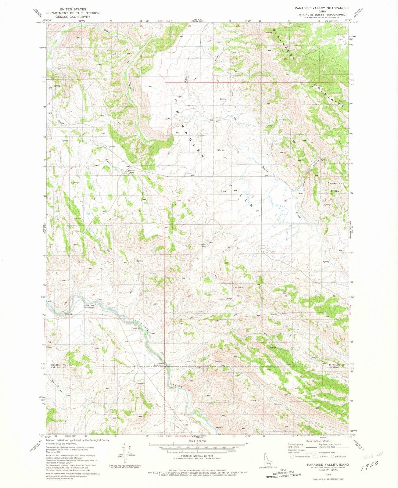 1981 Paradise Valley, ID - Idaho - USGS Topographic Map - Historic Pictoric
