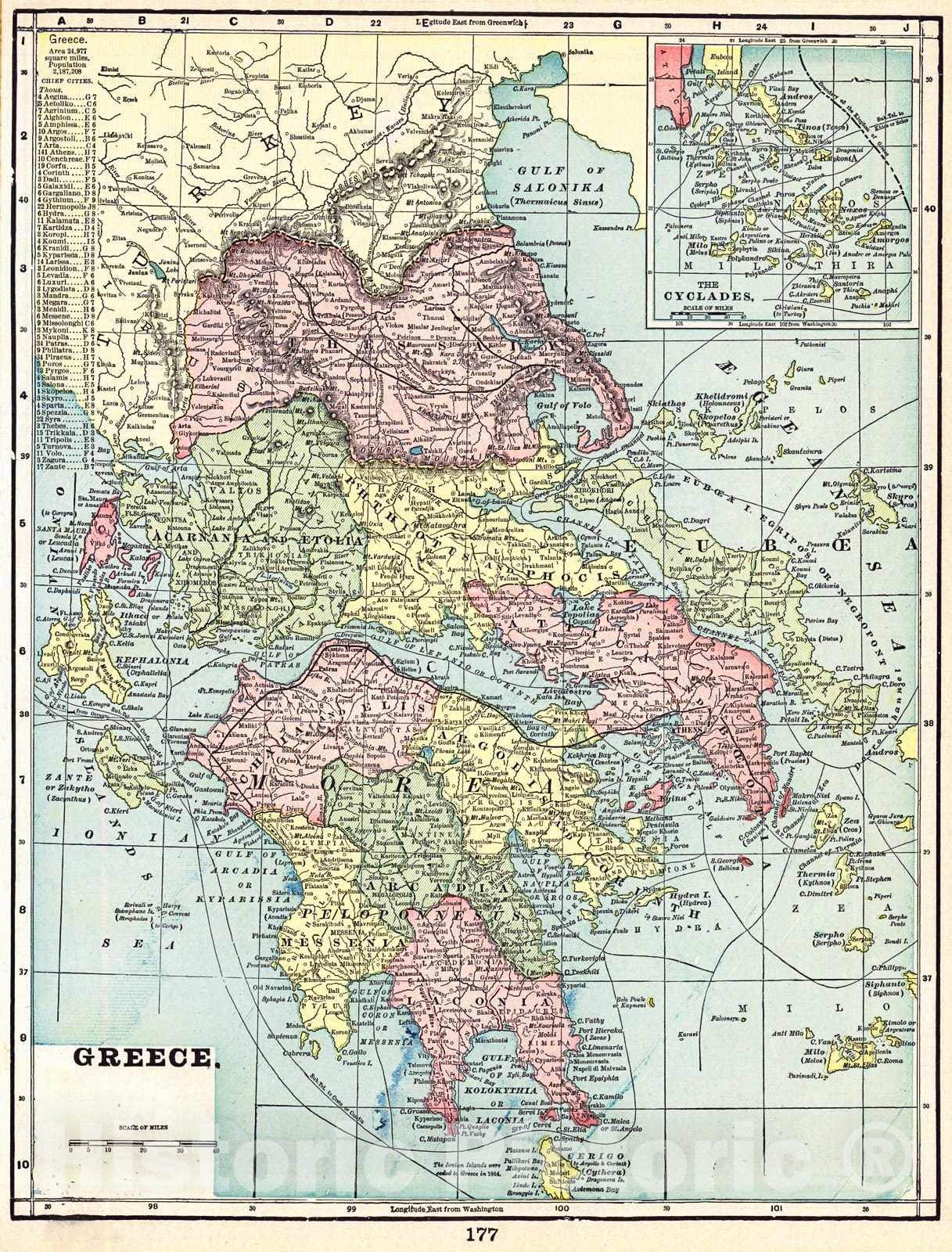 Historic Map : 1898 Greece : Vintage Wall Art - Historic Pictoric