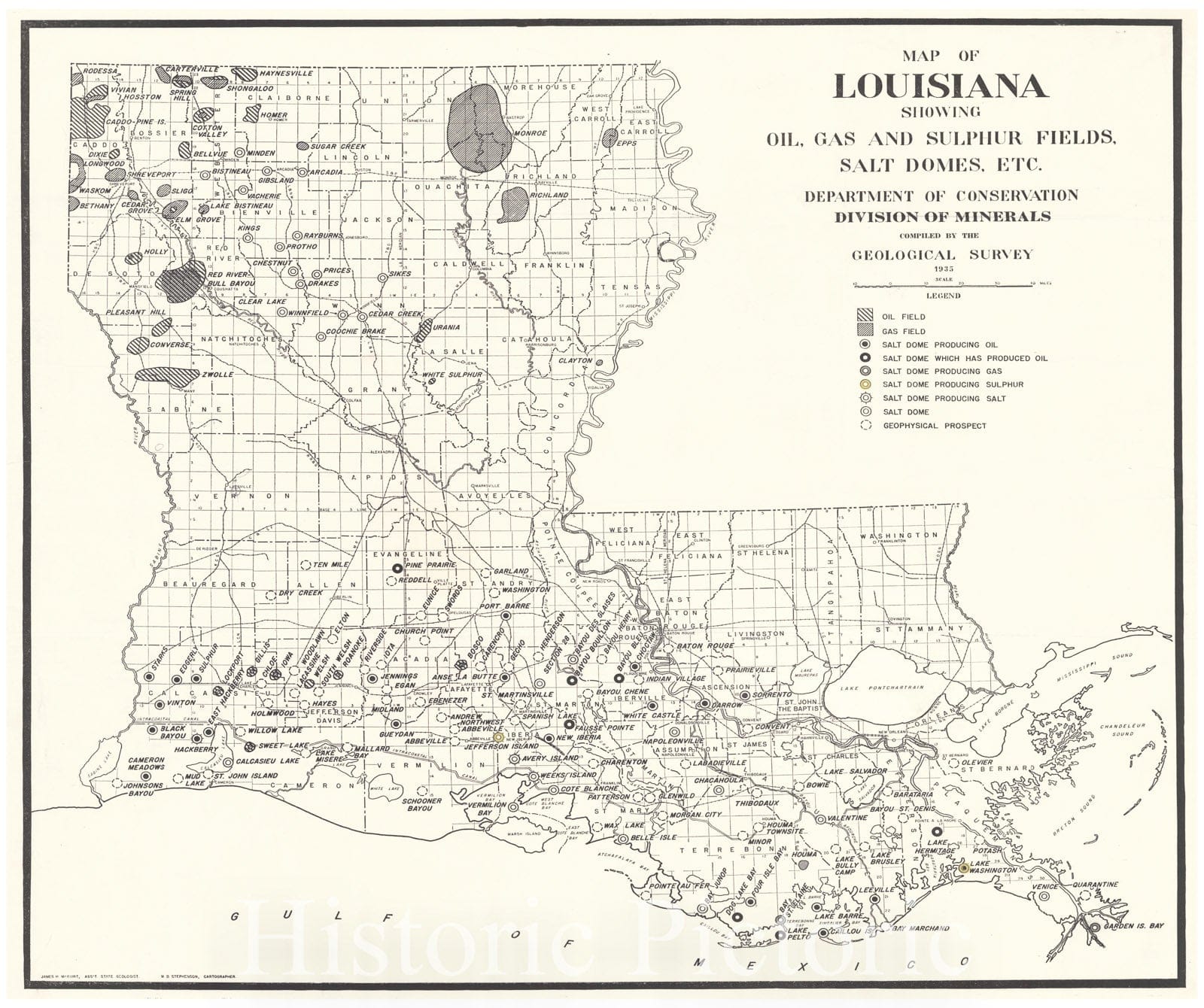 Historic Map 1935 Map Of Louisiana Showing Oil Gas And Sulphur Fiel