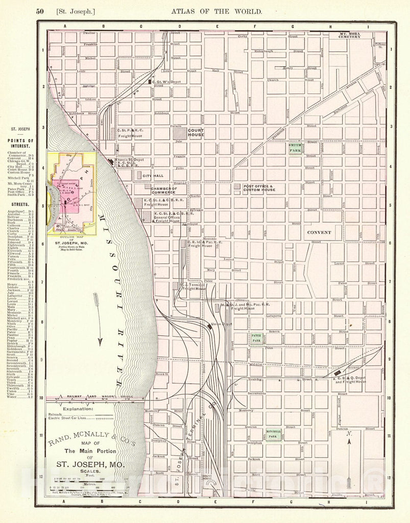 Historic Map 1898 Map Of The Main Portion Of St Joseph Mo Vinta Historic Pictoric 8423