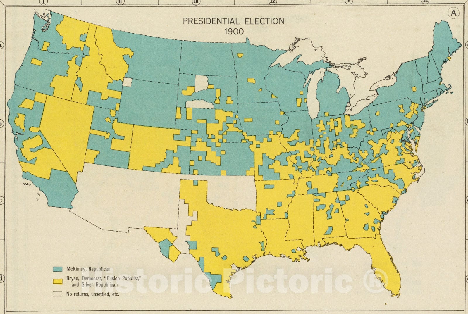 Historical Map, Presidential election 1900, Vintage Wall Art - Historic ...