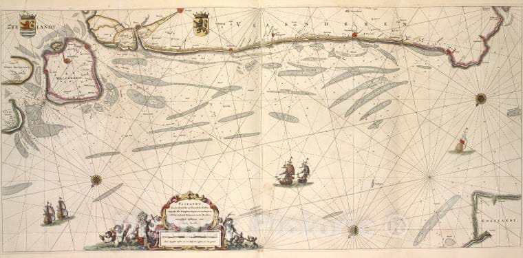 Historic Map - Paskaert Van De En Vlaemsche Kusten, Tone - Historic Pictoric
