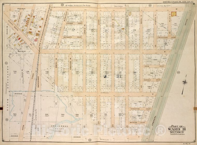 Historic Map - 1907 Brooklyn (New York, N.Y.) Vol. 7, Plate No. 32; Part Of  Ward 31, Section 21; [Ave W, Ocean Parkway, Ave Z; Including W. 6Th St,