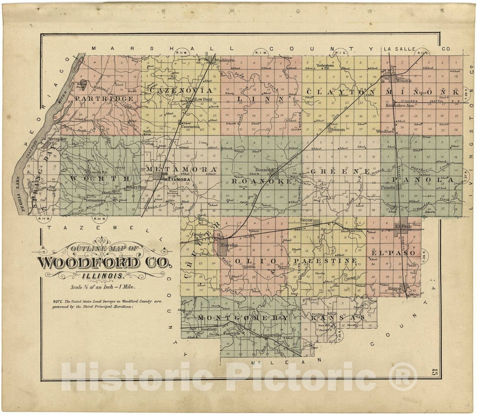 Woodford County Plat Map Historic 1893 Map - Plat Book Of Woodford County, Illinois - Outline M -  Historic Pictoric