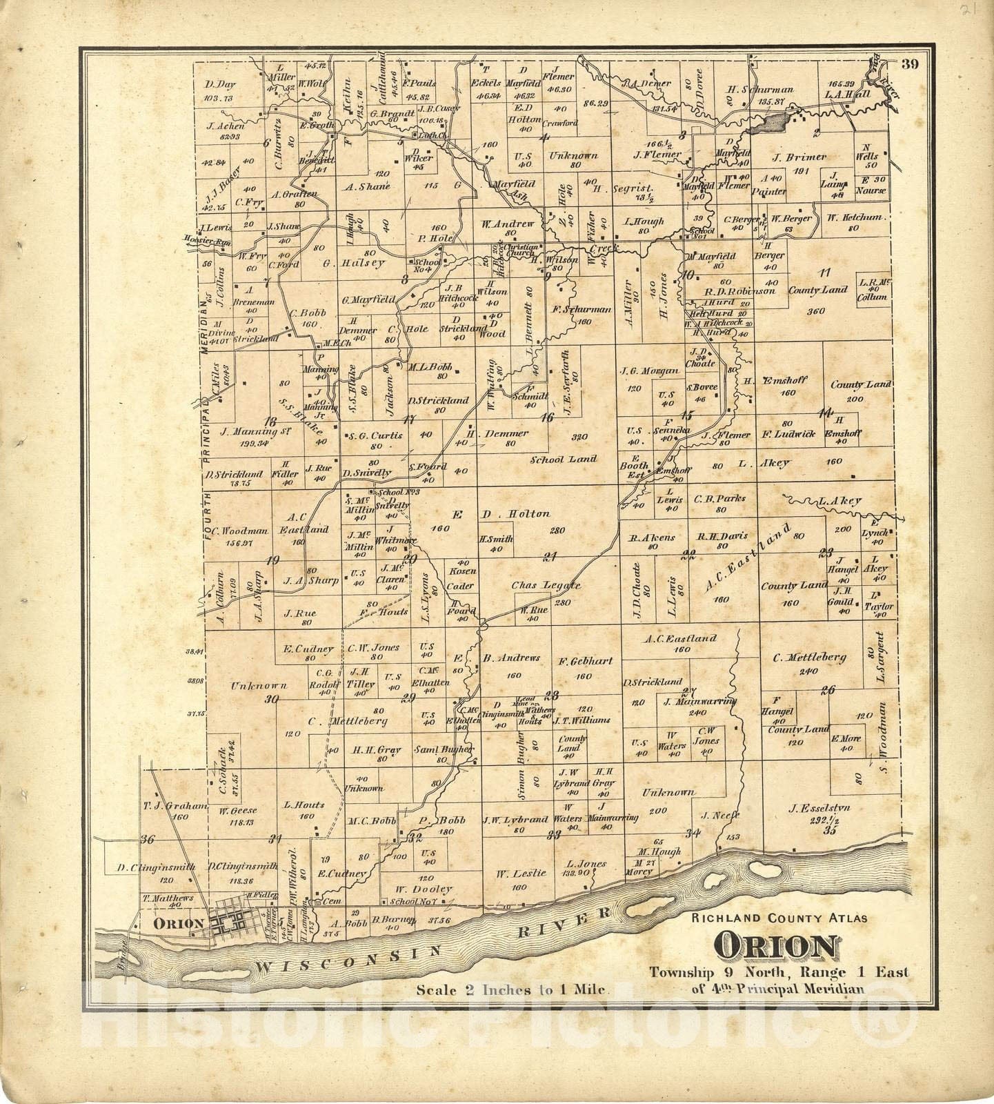 Historic 1874 Map Atlas Of Richland Co Wisconsin Map Of Orion A Historic Pictoric 3728