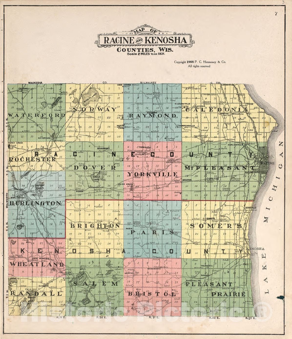 Historic 1908 Map Plat Book Of Racine And Kenosha Counties Wisconsi Historic Pictoric 9113