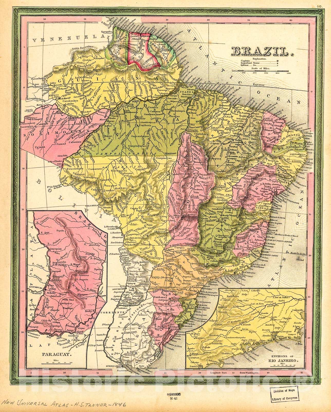 Historic 1846 Map Brazil Historic Pictoric 1396
