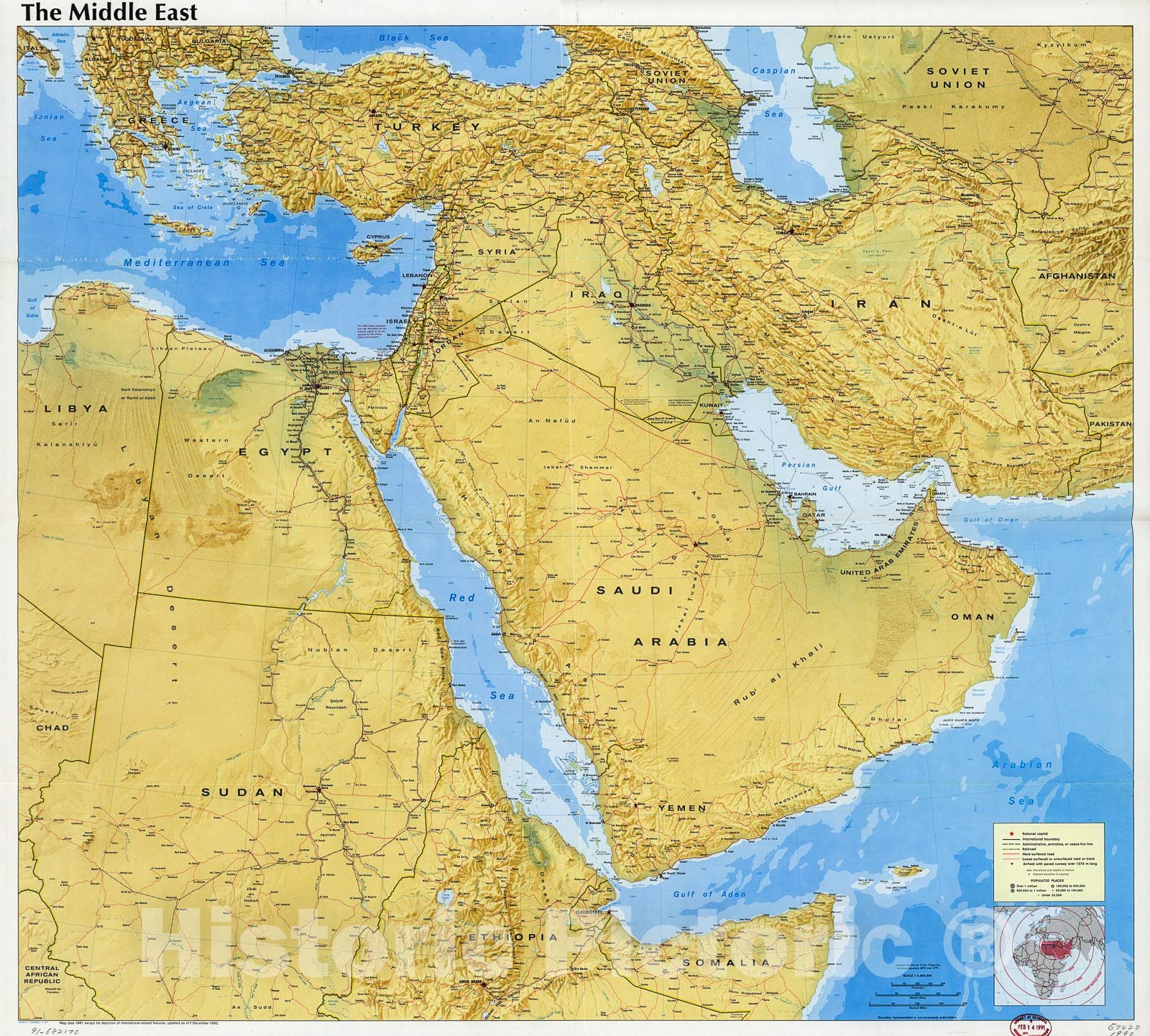 Historic 1990 Map - Middle East. - Historic Pictoric