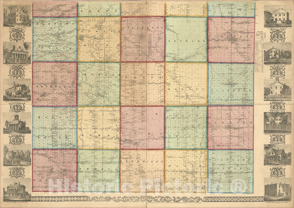 Historic 1856 Map Ashtabula County Ohio Historic Pictoric 3187