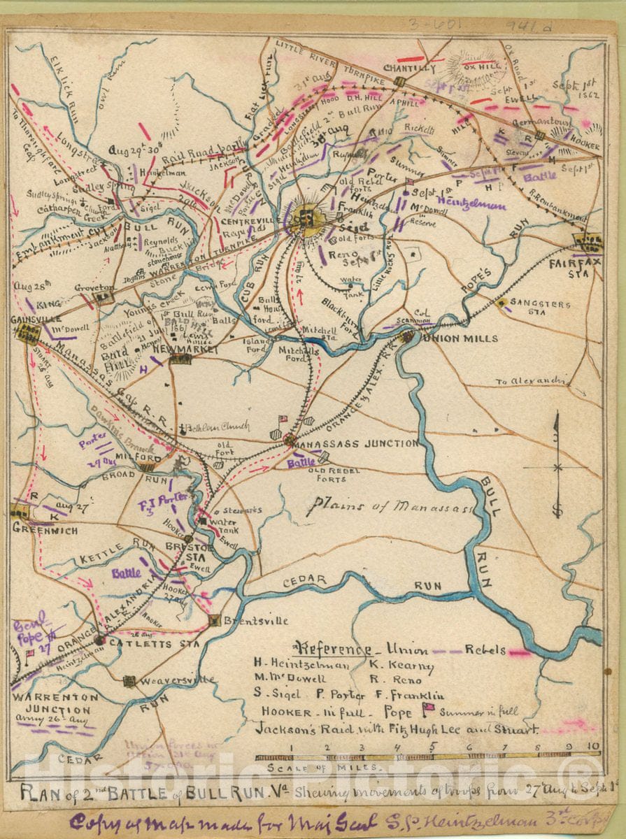 Historic 1862 Map - Plan of 2nd Battle of Bull Run, Va. : Shewing Move ...