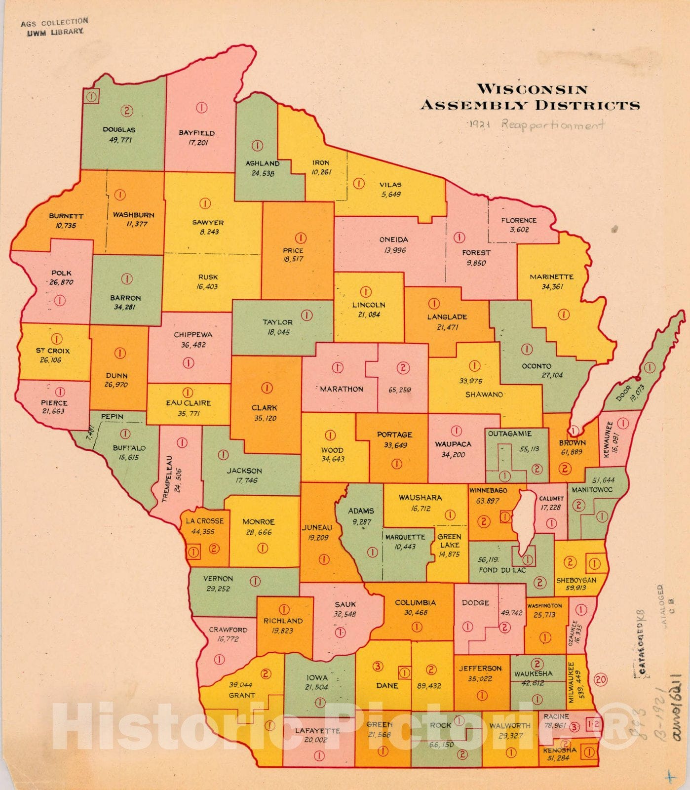Map Wisconsin 1921, Wisconsin assembly districts [1921 reapportion