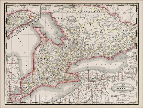 Historic Map - Railroad and County Map of Ontario, 1883, George F. Cra ...