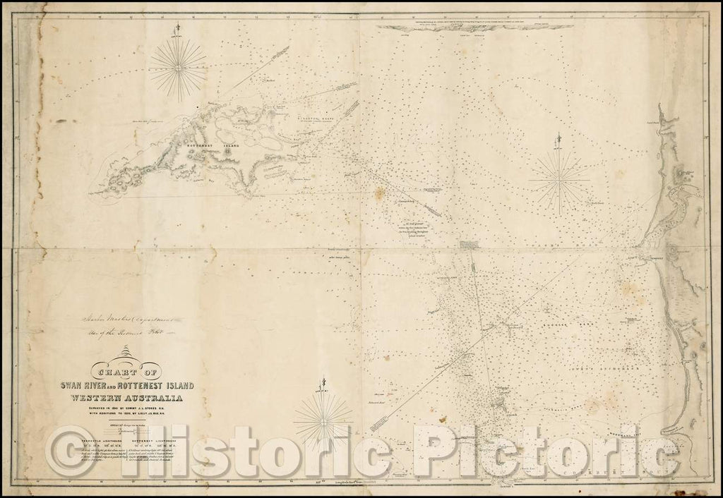 Historic Map - Chart of Swan River and Rottenest Island Western Austra ...