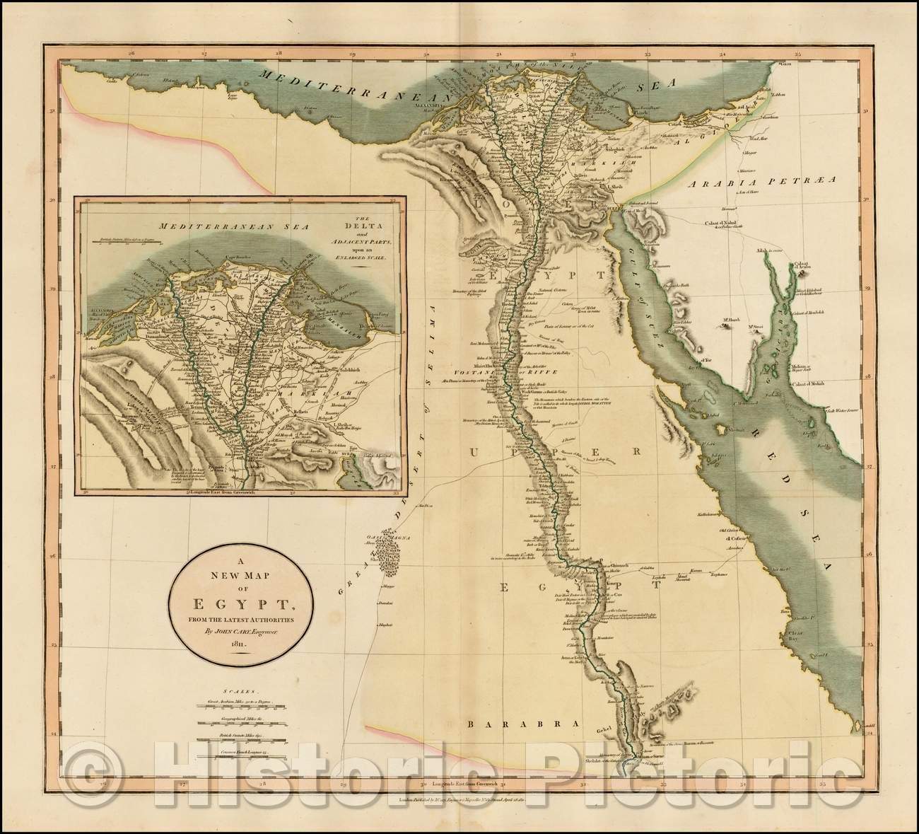 Historic Map - Egypt, From the Latest Authorities, 1811, John Cary - V ...