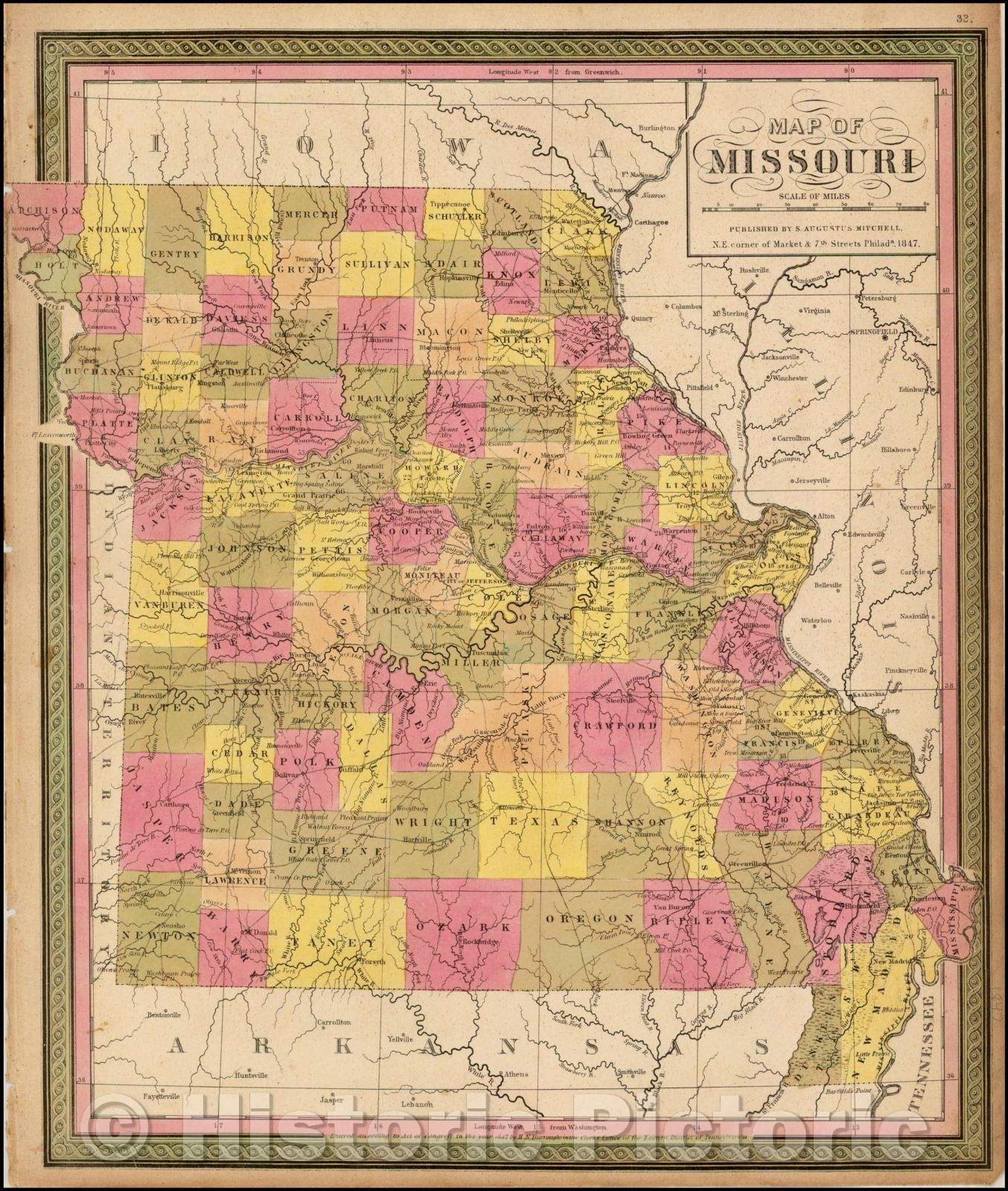 Historic Map Map Of Missouri 1847 Samuel Augustus Mitchell Vinta   5186784 1wmrk 2048x2048 