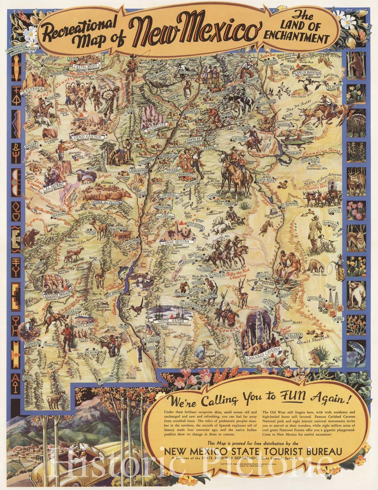 Historic Map - Recreational Map of New Mexico The Land of Enchantment, - Historic Pictoric