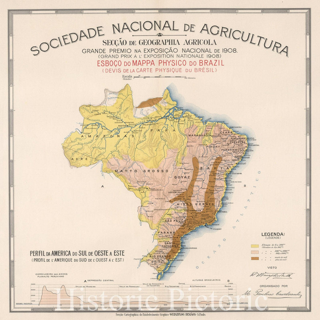 Historic Map Sboco Do Mappa Physico Do Brazil Devis Dela Carte Phys Historic Pictoric 2813