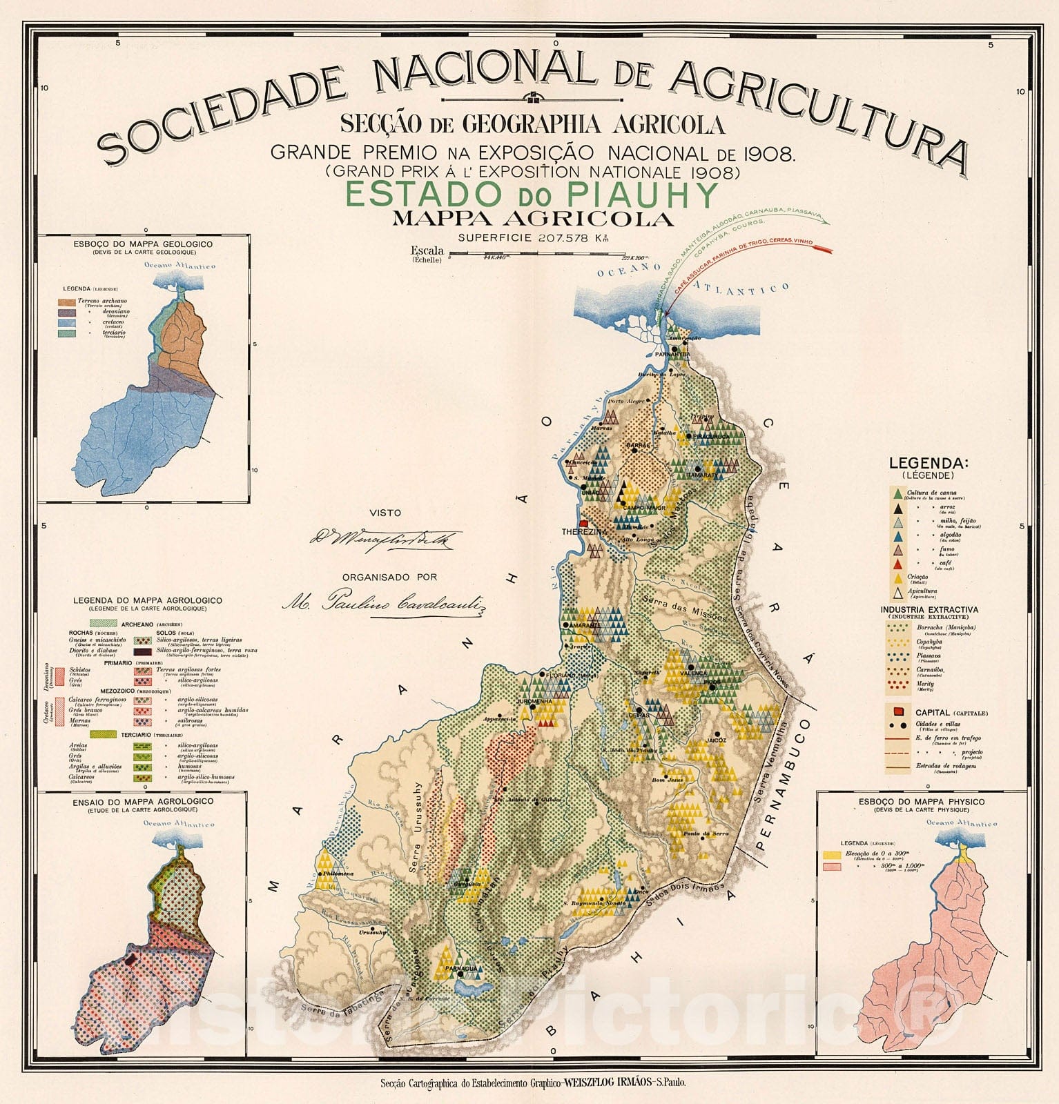 Historic Map Estado Do Piauhy Mappa Agricola 1908 Vintage Wall D Historic Pictoric 8181