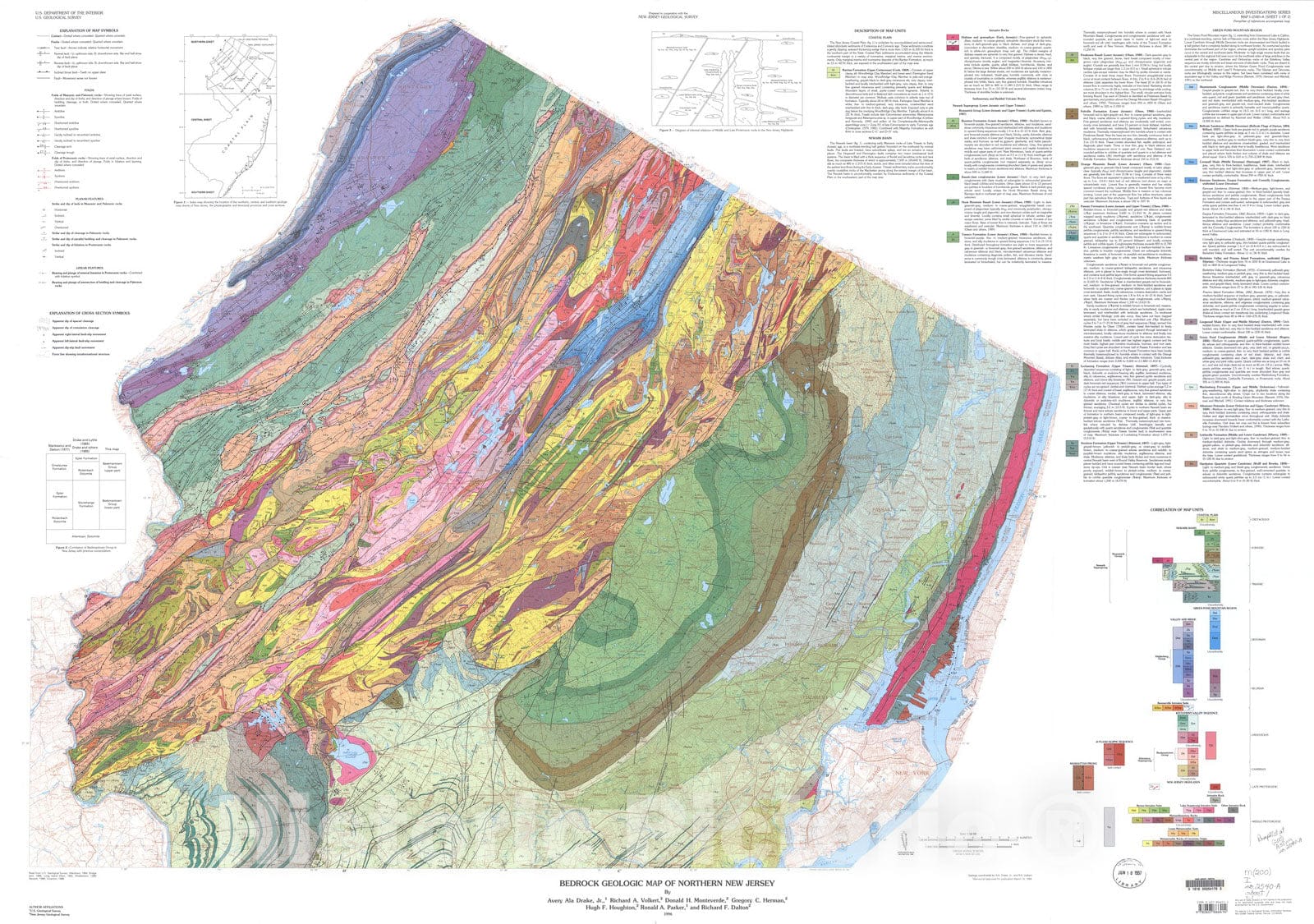Map Bedrock Geologic Map Of Northern New Jersey 1996 Cartography Wa