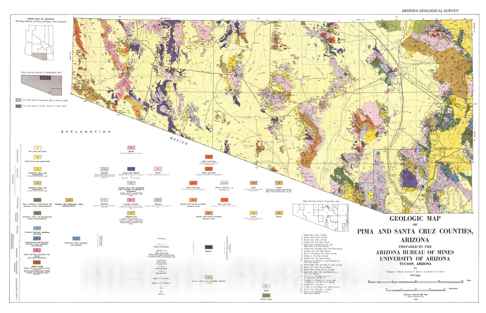 Map Geologic Map Of Pima And Santa Cruz Counties Arizona 1960 Cart Historic Pictoric 6144