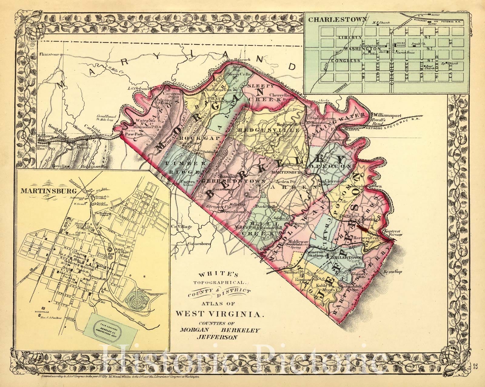 Historic Map Morgan Berkeley Jefferson Counties 1873 Vintage Wa