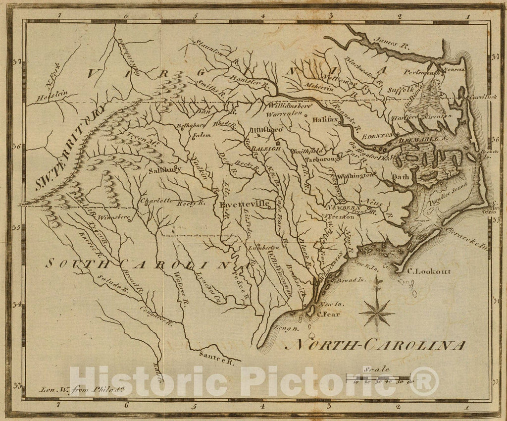 Historic Map North Carolina 1795 Vintage Wall Art Historic Pictoric 1299