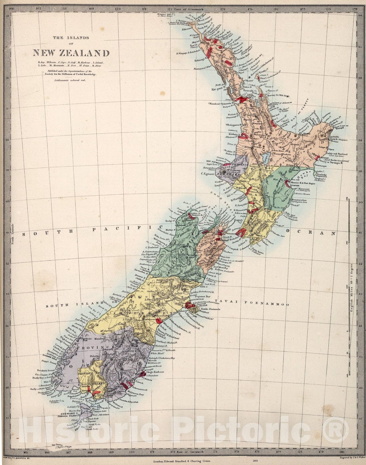 Historic Map : New Zealand., 1865, Vintage Wall Art - Historic Pictoric