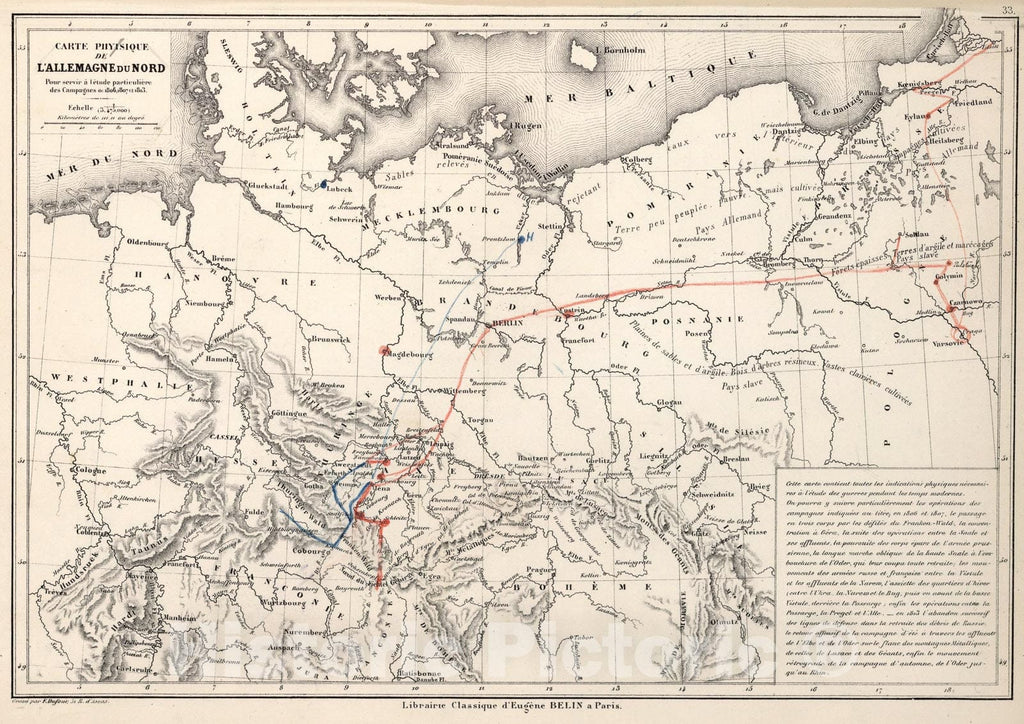 Historic Map : Carte physique de l'Allemagne du nord, 1886, Vintage Wa ...