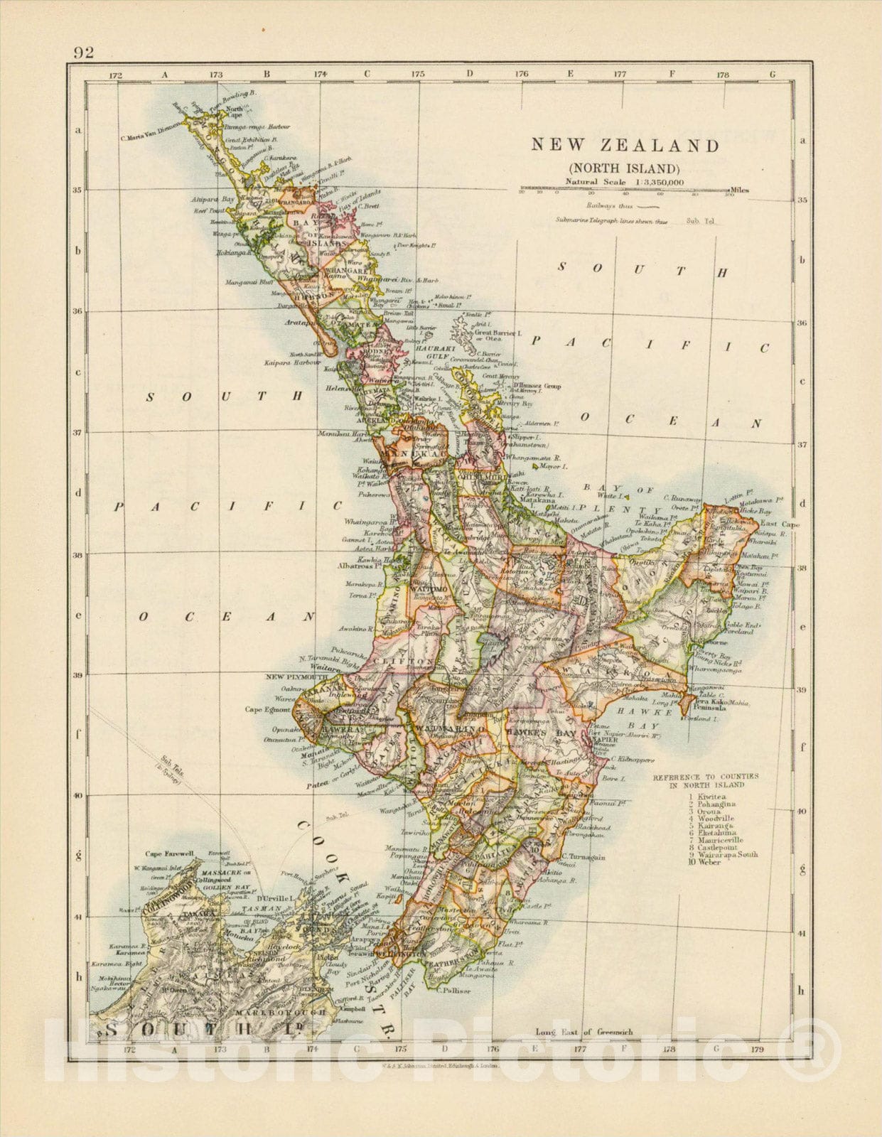 Historic Map : New Zealand (North Island), c1800, W. & A.K. Johnston ...