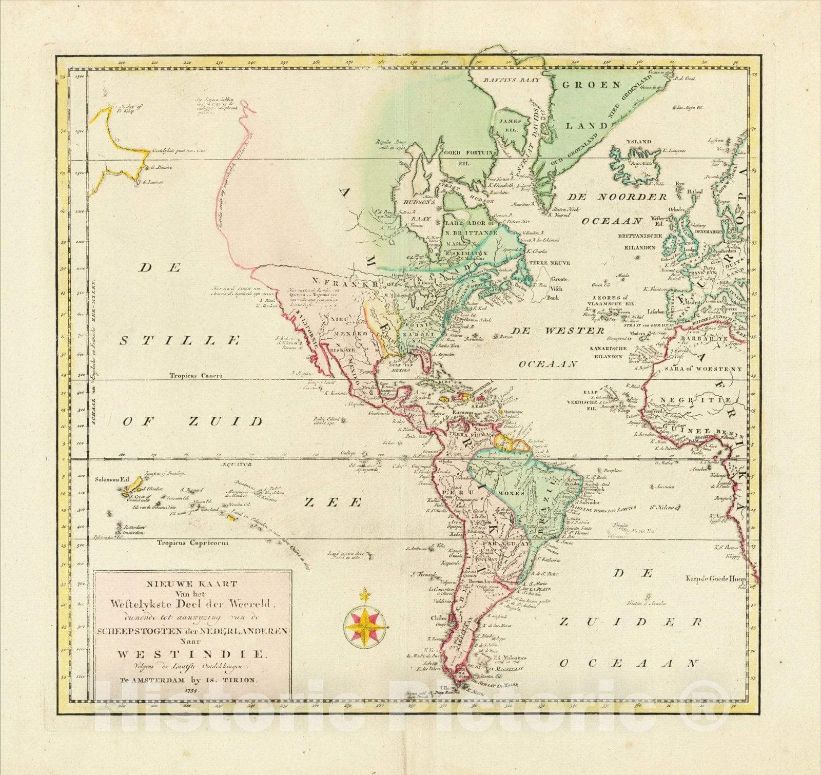 Historic Map : Nieuwe Kaart Van het Westelykste Deel Der Weereld, dien ...