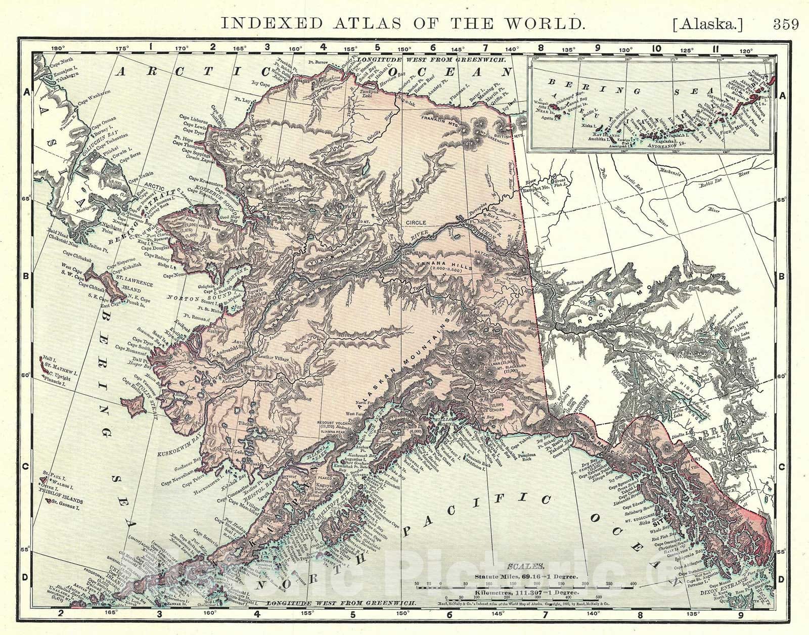 Historic Map Alaska Rand Mcnally 1892 Vintage Wall Art Historic Pictoric 