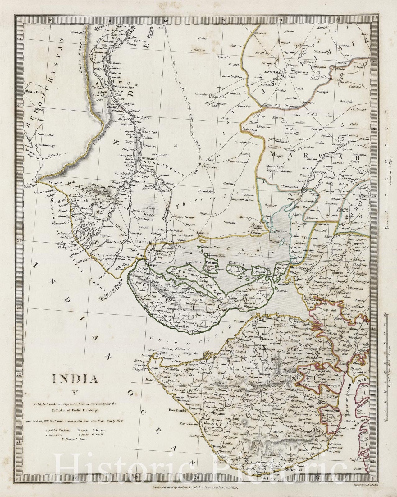 Old Map Of Gujarat Historic Map : S.d.u.k. Subscriber's Edition Map Of Western India (Guj -  Historic Pictoric