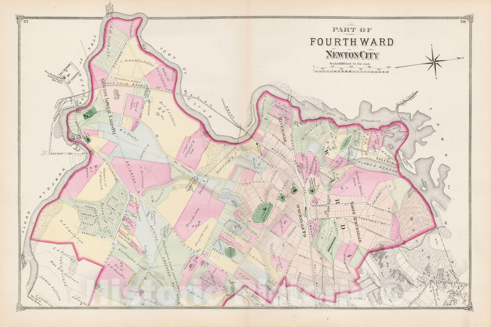 Historic Map : Atlas of Newton, Newton 1874 , v14, Vintage Wall Art