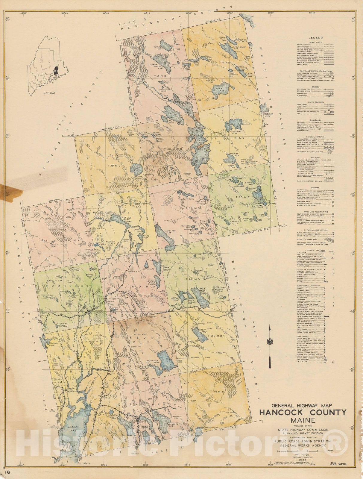 Historic Map Maine General Highway County Maps Hancock 1938 Plate 0   542511 1wmark 