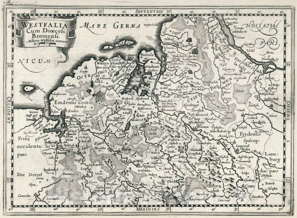 Historic Wall Map Germanywestfalia Cum Dioecesi Bremensi 1636 Vin 