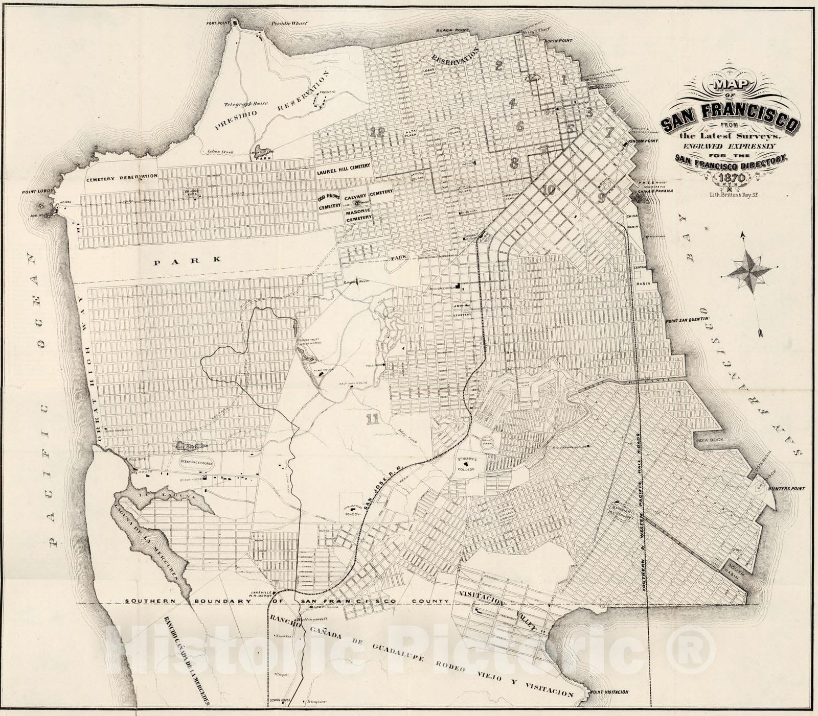 Historic Map : Map And Street Directory of San Francisco, 1870 - Vinta ...