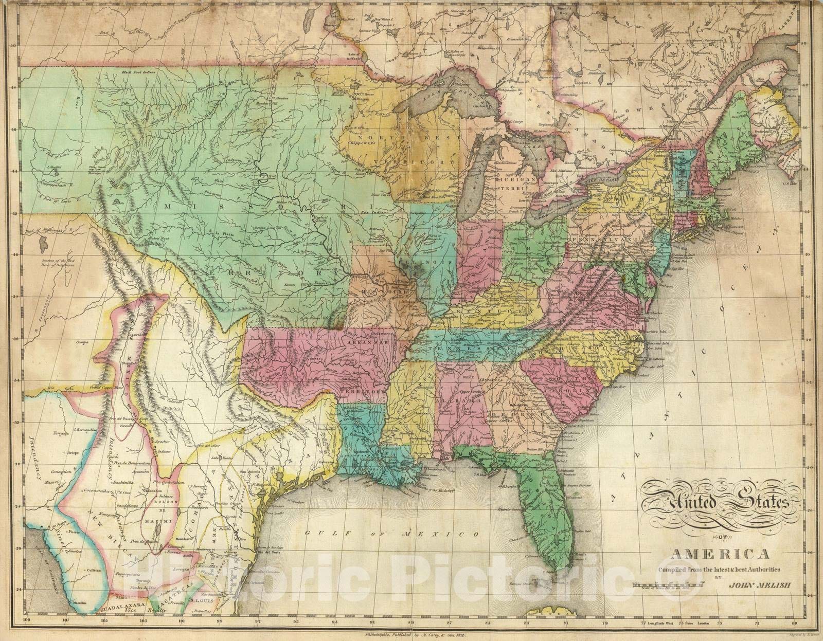 Historic Map 1820 United States Of America Vintage Wall Art   561301 1wmark 