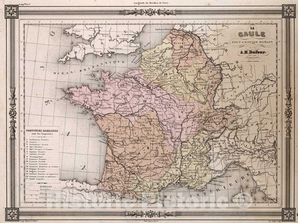 Historic Map : France, 1852 La Gaule sous L'Empire Romain. , Vintage W ...