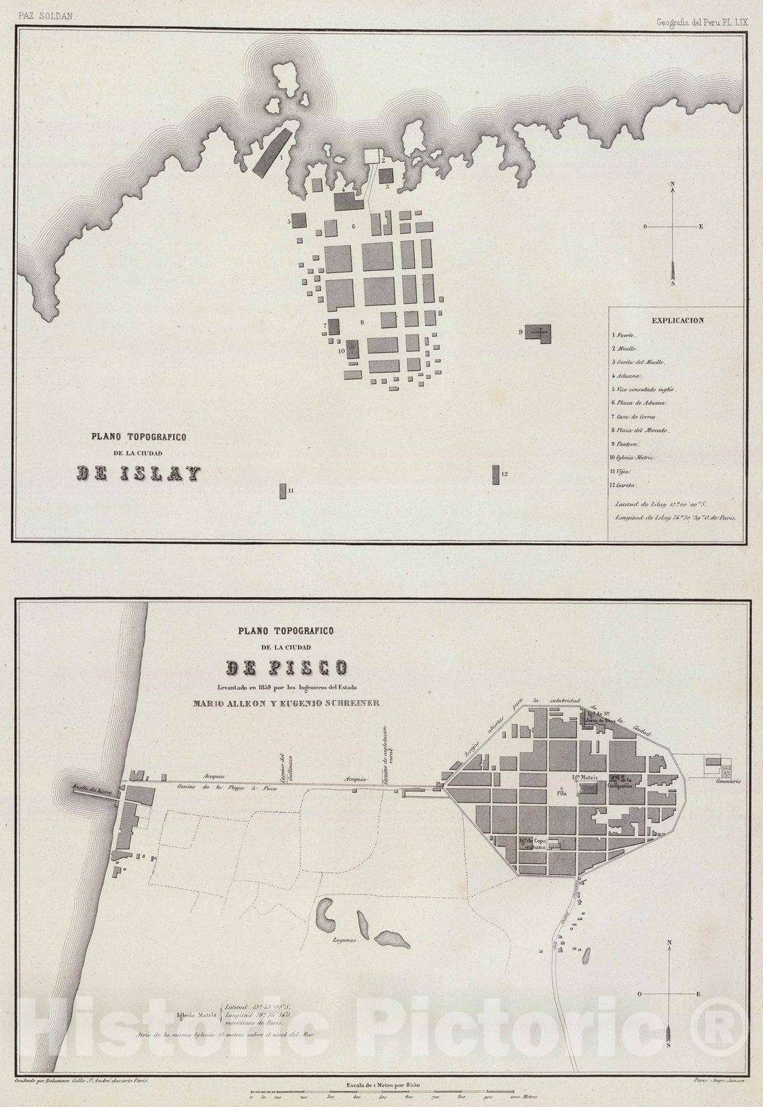 Historic Map : Peru , Islay (Peru), 1865 Planos topograficos, Ciudades -  Historic Pictoric