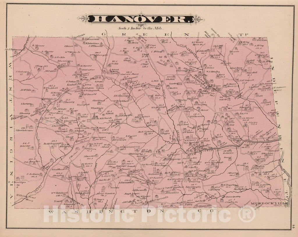 Historic Map : 1876 Hanover Township, Beaver County, PA. - Vintage Wal