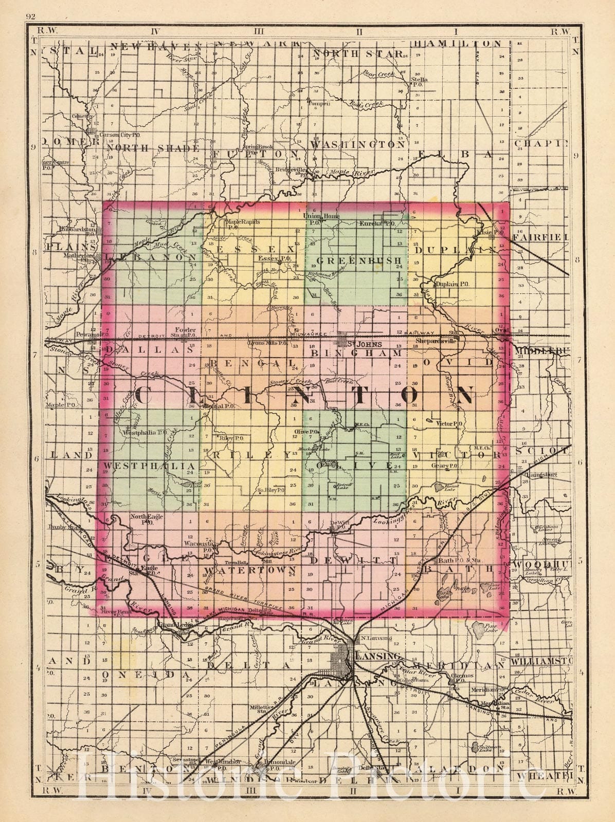 Historic Map 1873 Map Of Clinton County Michigan Vintage Wall A Historic Pictoric 4774