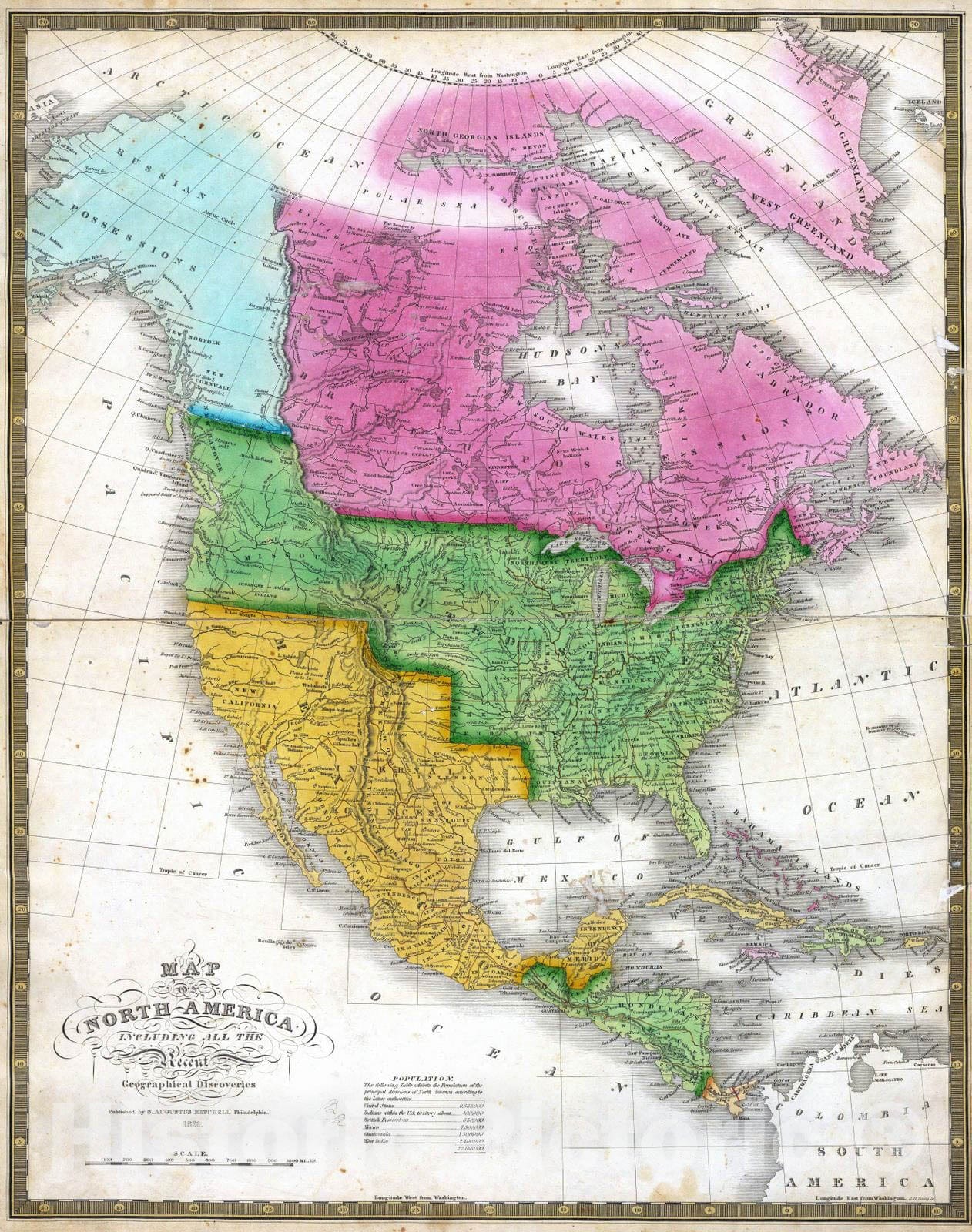 Historic Wall Map : National Atlas - 1831 Map of North America. - Vint ...