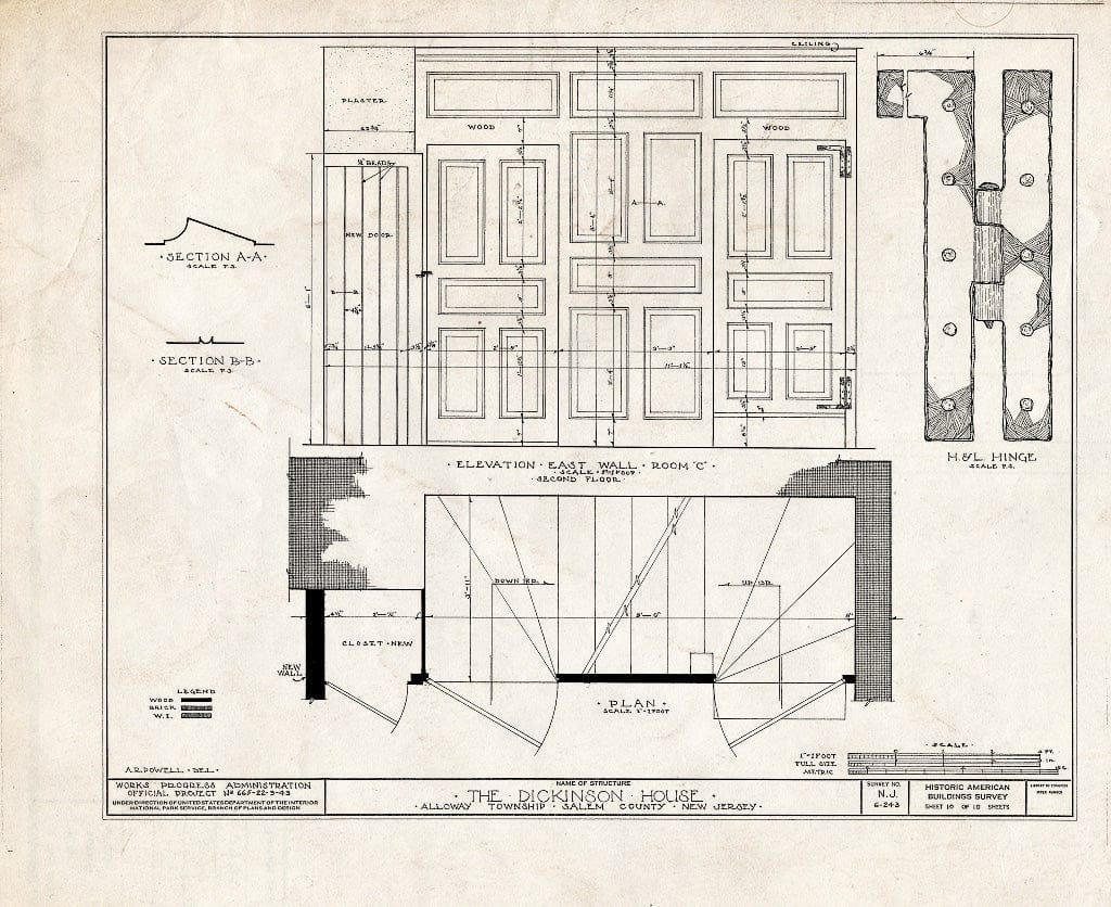 Blueprint HABS NJ,17-OAKL,1- (Sheet 10 of 10) - Dickinson House, Alloway, Salem County, NJ