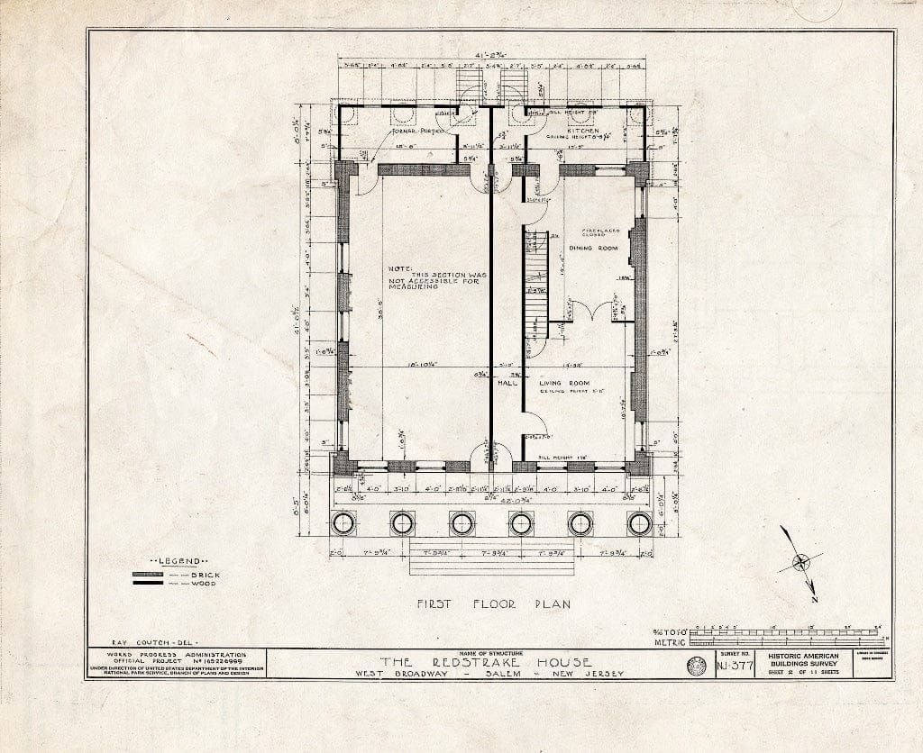 Blueprint HABS NJ,17-SAL,9- (Sheet 2 of 11) - Clement-Redstrake House, West Broadway, Salem, Salem County, NJ