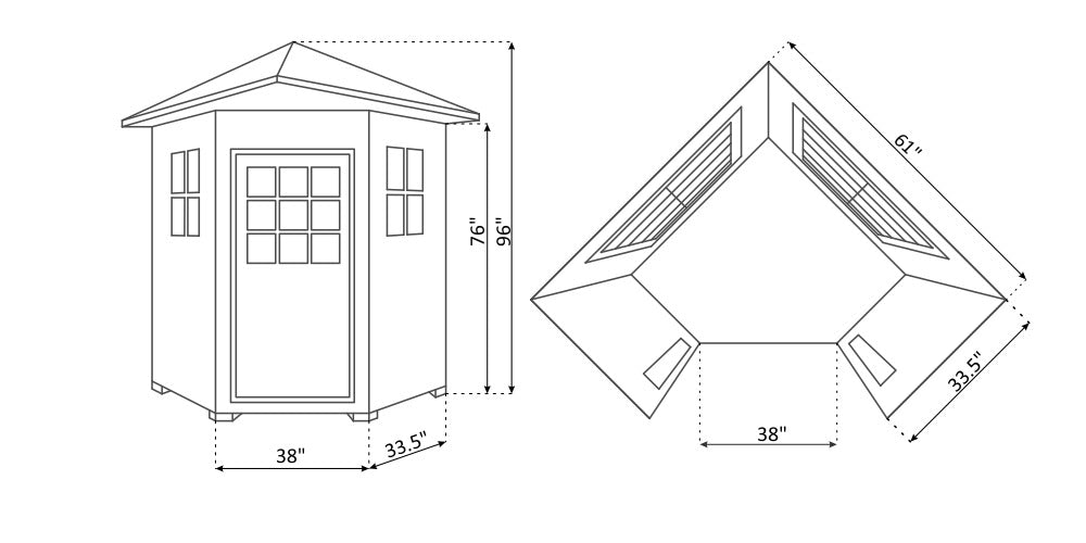 Sapphire 4 Person Corner Peak Sauna Dimensions