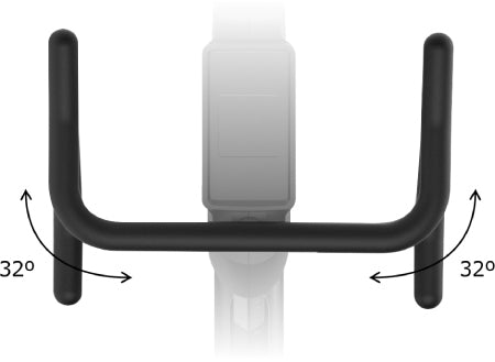 Handlebars seen from top with 32 degrees arrows